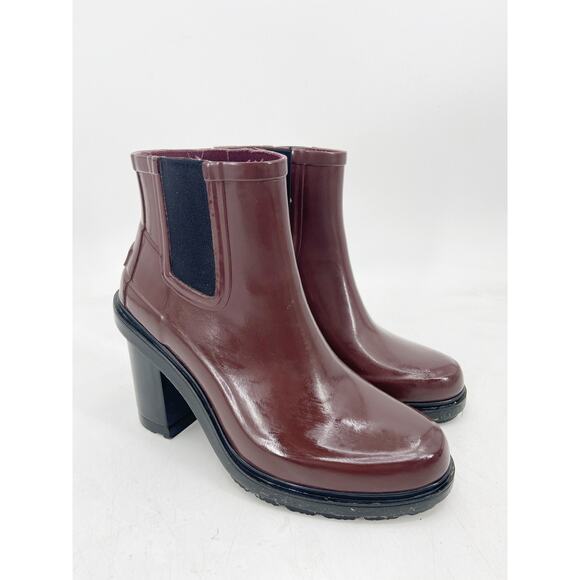 Hunter Women's Original Refined High Heel Burgundy Red Chelsea Rain Boots Size 6 - Picture 2 of 4